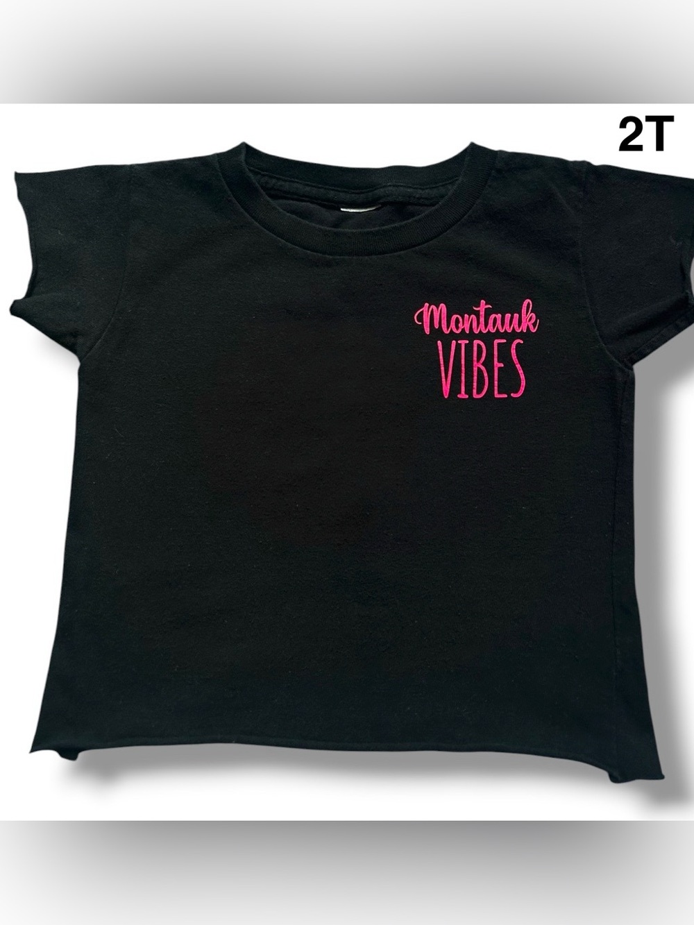 Montauk Vibes Kids T-Shirt in Black with Pink Script Size 2T
